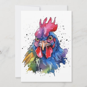 Country Rooster Chicken Watercolor Style Holiday Card