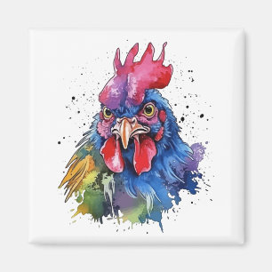 Country Rooster Chicken Watercolor Style Magnet