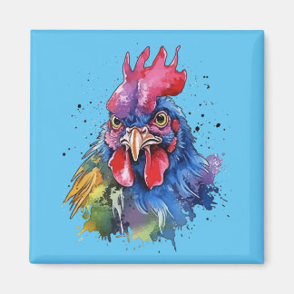 Country Rooster Chicken Watercolor Style Magnet