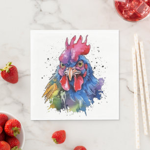Country Rooster Chicken Watercolor Style Napkin