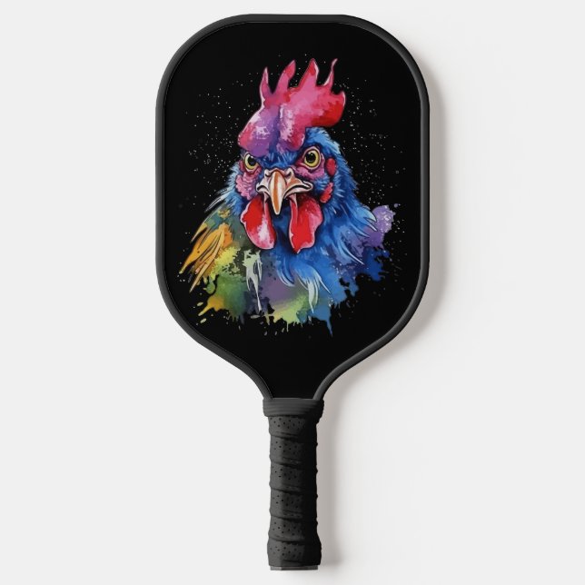 Country Rooster Chicken Watercolor Style Pickleball Paddle (Front)