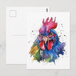 Country Rooster Chicken Watercolor Style Postcard