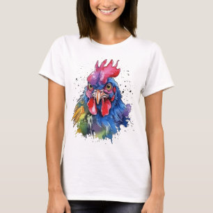 Country Rooster Chicken Watercolor Style T-Shirt