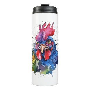Country Rooster Chicken Watercolor Style Thermal Tumbler