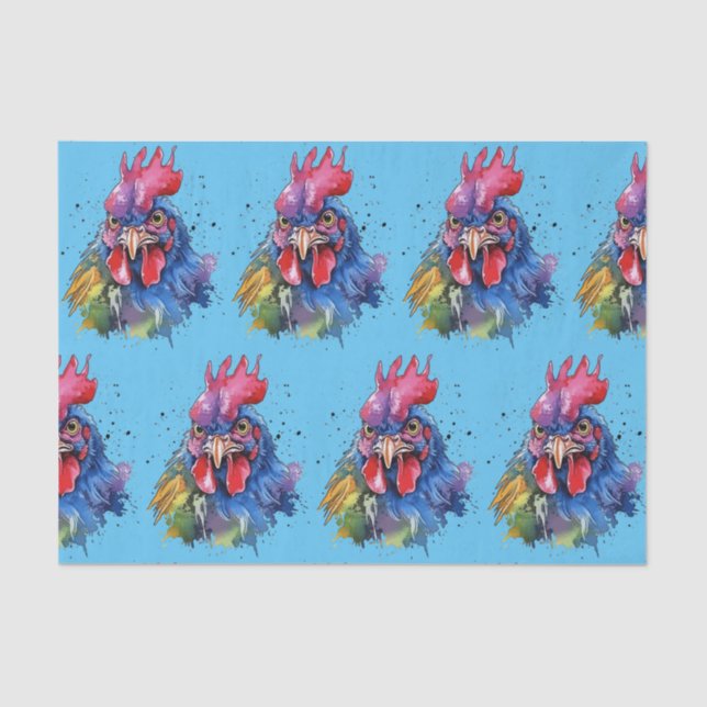 Country Rooster Chicken Watercolor Style Tissue Paper (Front)