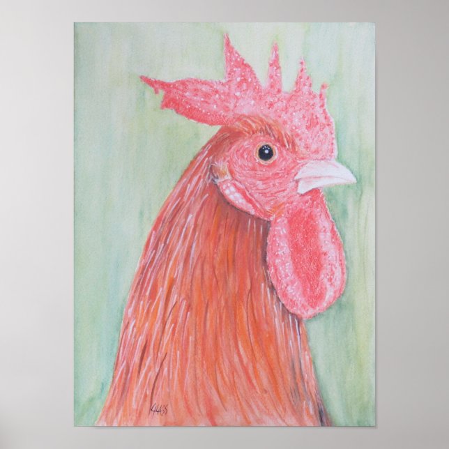 Country Rooster Watercolor Poster (Front)