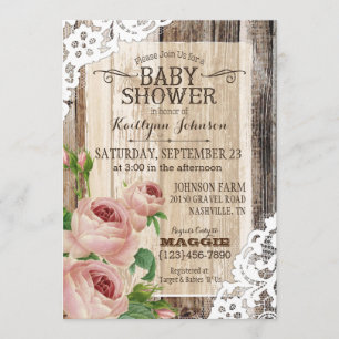 Country Roses and Rustic Wood Baby Shower Invitation