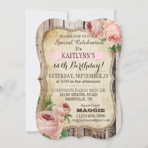 Country Roses and Rustic Wood Birthday Invite