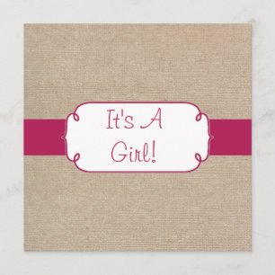 Country Ruby Pink and Beige Burlap Baby Shower Invitation