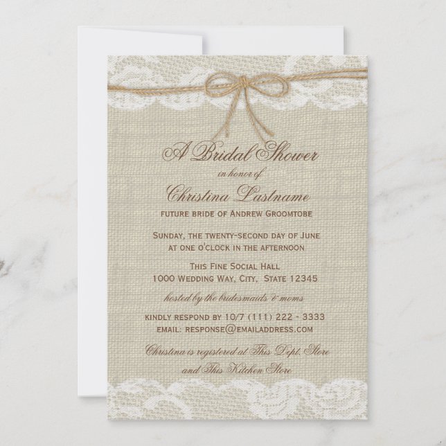 Country Rustic and Lace Wedding Bridal Shower Invitation (Front)