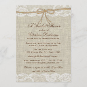 Country Rustic and Lace Wedding Bridal Shower Invitation