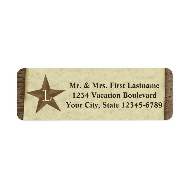 Country Rustic Antique Star Monogram Return Address Label (Front)