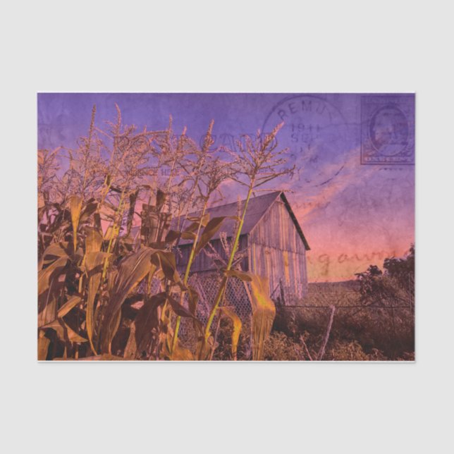 Country Rustic Barn Purple Vintage Dusk Tissue Paper (Front)