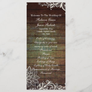 country rustic barnwood lace wedding program
