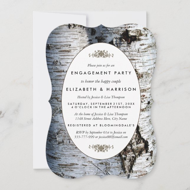 Country Rustic Birch Tree Engagement Shower Invitation (Front)