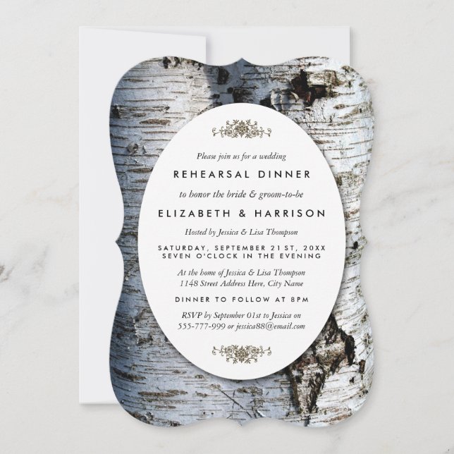 Country Rustic Birch Tree Wedding Rehearsal Dinner Invitation (Front)