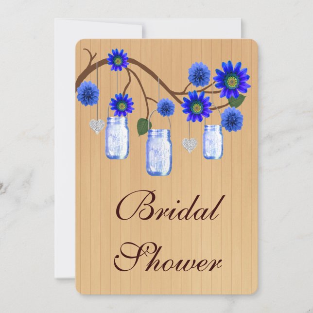Country Rustic Blue Mason Jar Bridal Shower Invite (Front)