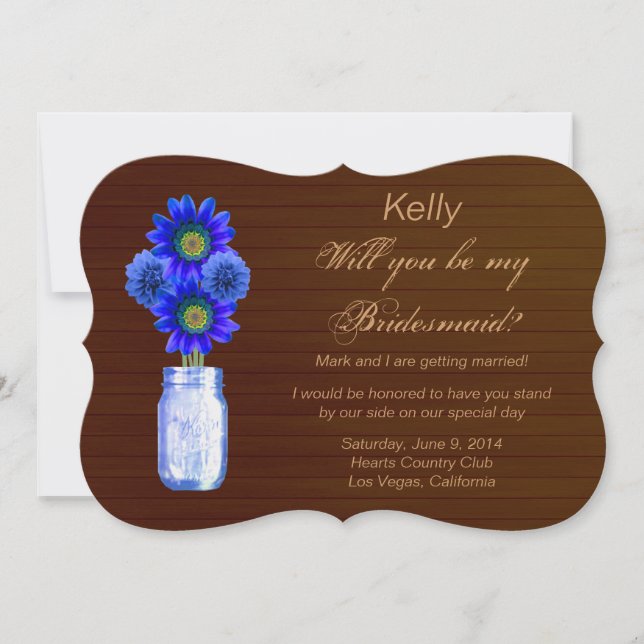 Country Rustic Blue Mason Jar Bridesmaid Card (Front)