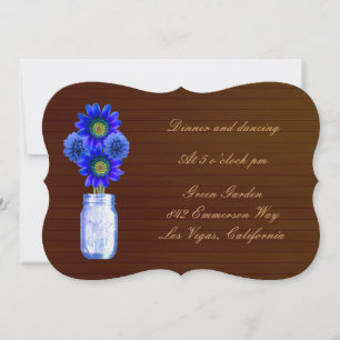 Country Rustic Blue Mason Jar Reception Card