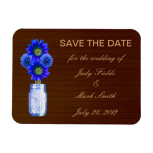 Country Rustic Blue Mason Jar Save The Date Magnet