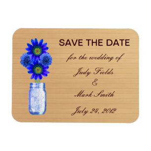 Country Rustic Blue Mason Jar Save The Date Magnet