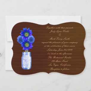 Country Rustic Blue Mason Jar Wedding Invitation