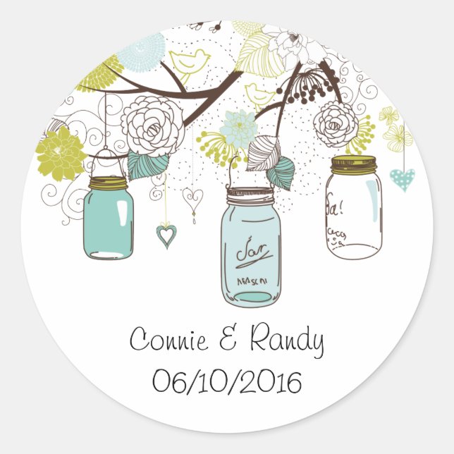 Country Rustic Blue Mason Jar Wedding Sticker (Front)