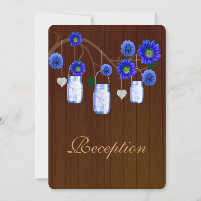 Country Rustic Blue Mason Jars Reception Card (Front)
