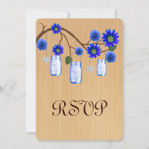 Country Rustic Blue Mason Jars Response Card
