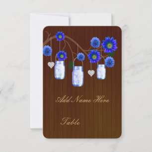 Country Rustic Blue Mason Jars Table Place Card