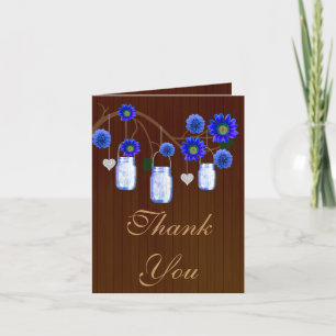 Country Rustic Blue Mason Jars Thank You Card
