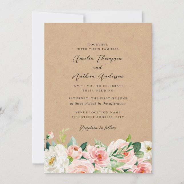 Country Rustic Blush Botanical Florals Wedding Invitation (Front)