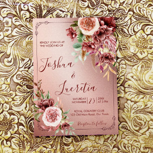 Country rustic boho terracotta earthy flowers invitation