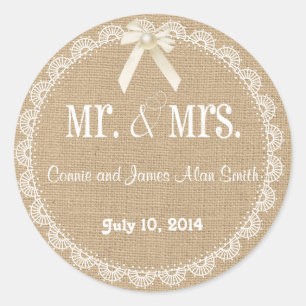 Country Rustic Burlap and Lace Wedding Sticker