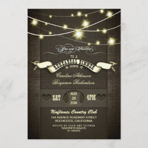 country rustic burlap & lights rehearsal dinner invitation