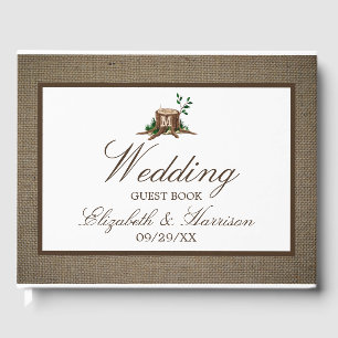 Country Rustic Burlap Monogram Tree Wedding Guest Book