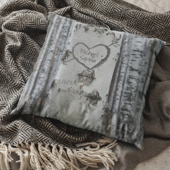 Country Rustic Carved Heart Birch Tree Cushion (Creator Uploaded)