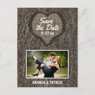 Country Rustic Carved Oak Tree Save The Date Cards