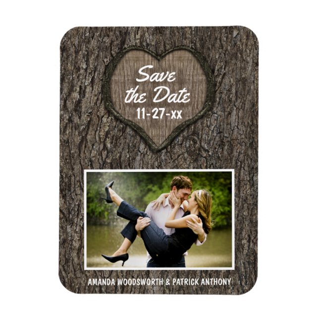 Country Rustic Carved Oak Tree Save The Date Magnet (Vertical)