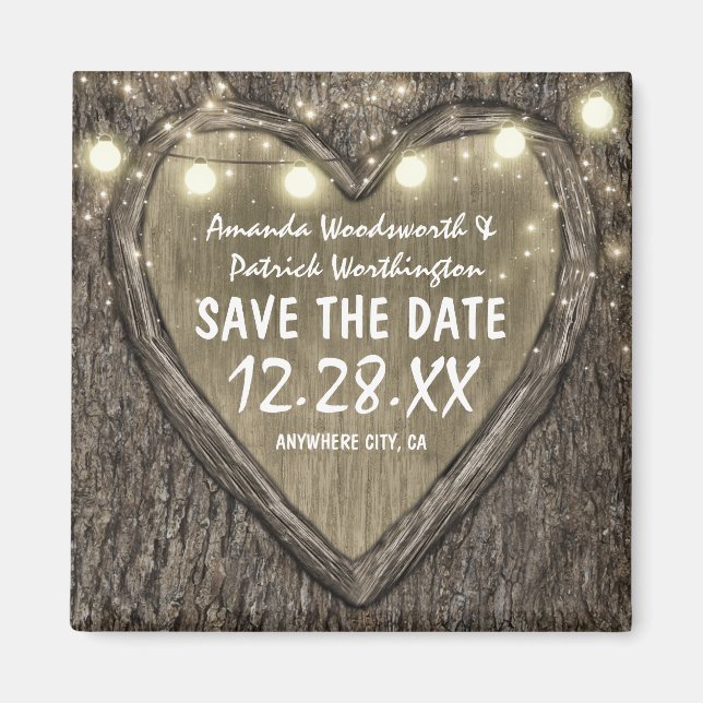 Country Rustic Carved Oak Tree Save the Date Magnet (Front)