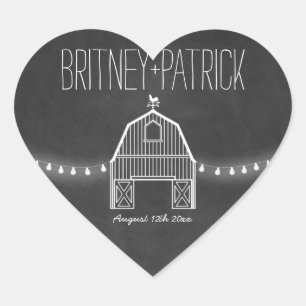 Country Rustic Chalkboard Barn Wedding Favours Heart Sticker