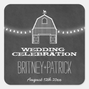 Country Rustic Chalkboard Barn Wedding Favours Square Sticker