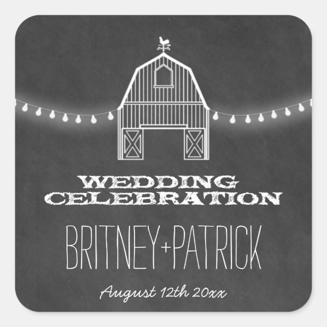 Country Rustic Chalkboard Barn Wedding Favours Square Sticker (Front)