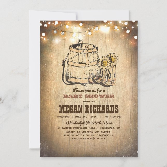 Country Rustic Cowboy Boots Baby Shower Invitation (Front)
