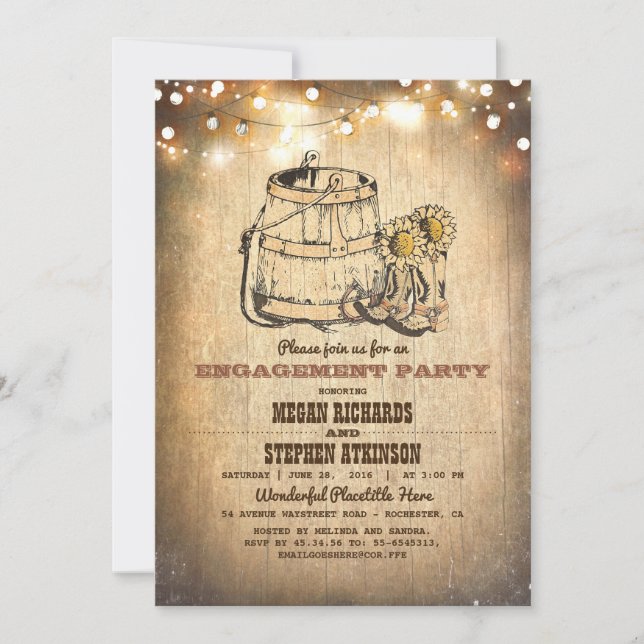 Country Rustic Cowboy Boots Engagement Party Invitation (Front)