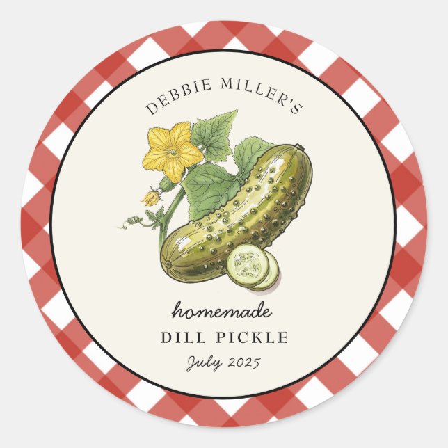 Country rustic Dill pickle Canning jar label  (Front)