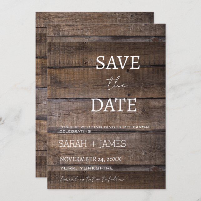 Country Rustic Dinner Rehearsal Wedding Script  Save The Date (Front/Back)
