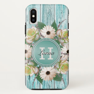 Country Rustic Flora Barn Wood Monogram iPhone X Case