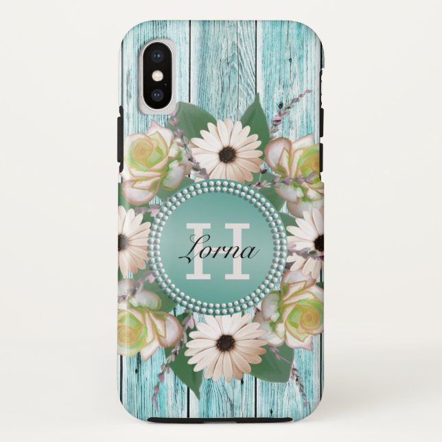 Country Rustic Flora Barn Wood Monogram Case-Mate iPhone Case (Back)