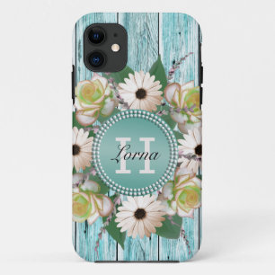 Country Rustic Flora Barn Wood Monogram iPhone 11 Case